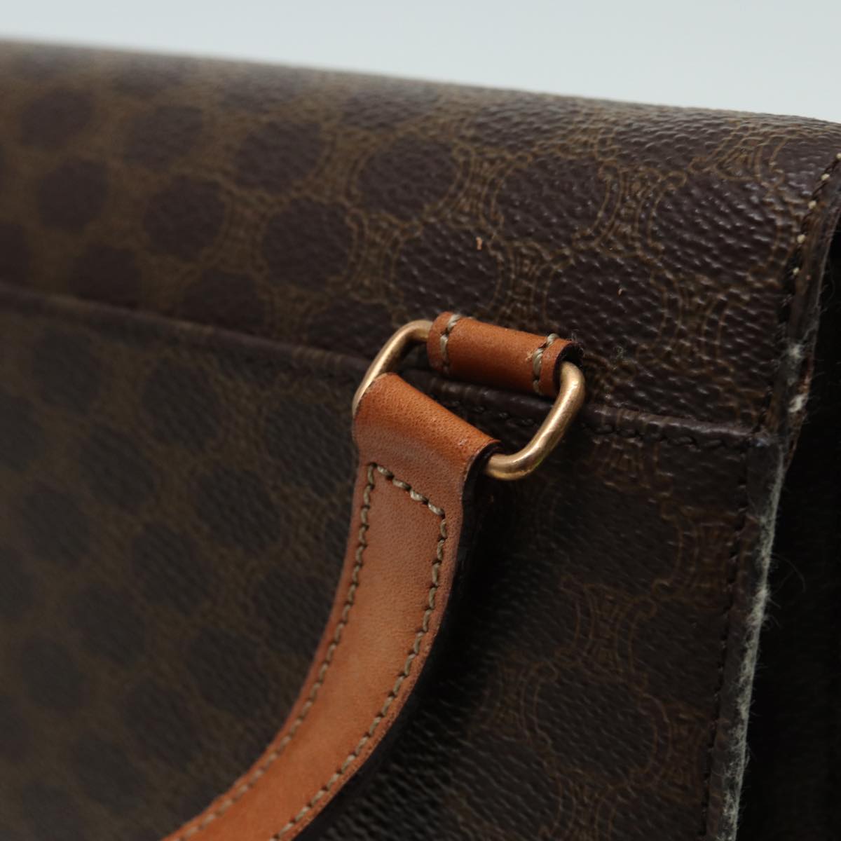 CELINE Macadam Canvas Shoulder Bag PVC Leather Brown Auth 83129