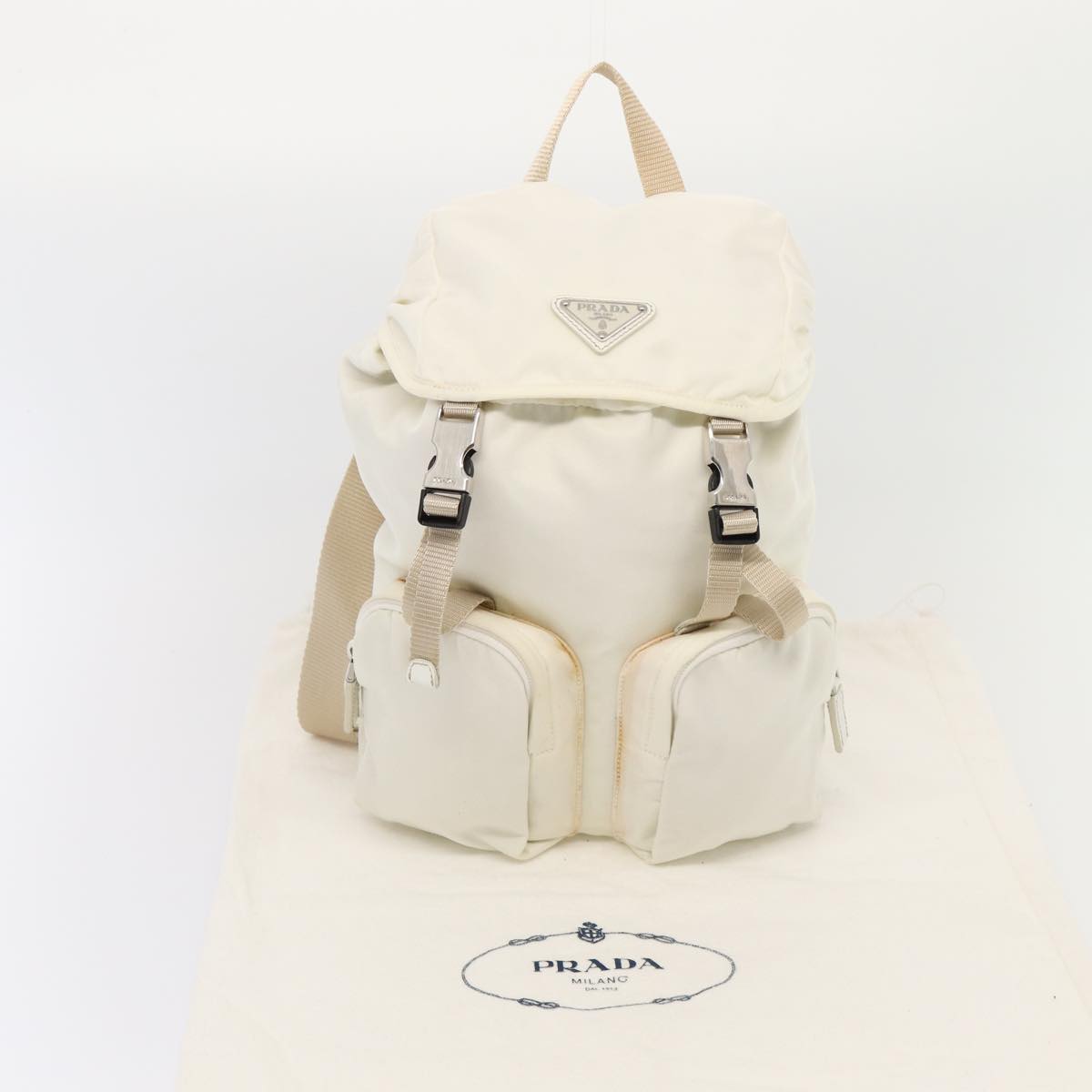 PRADA Backpack Nylon White Auth 83158