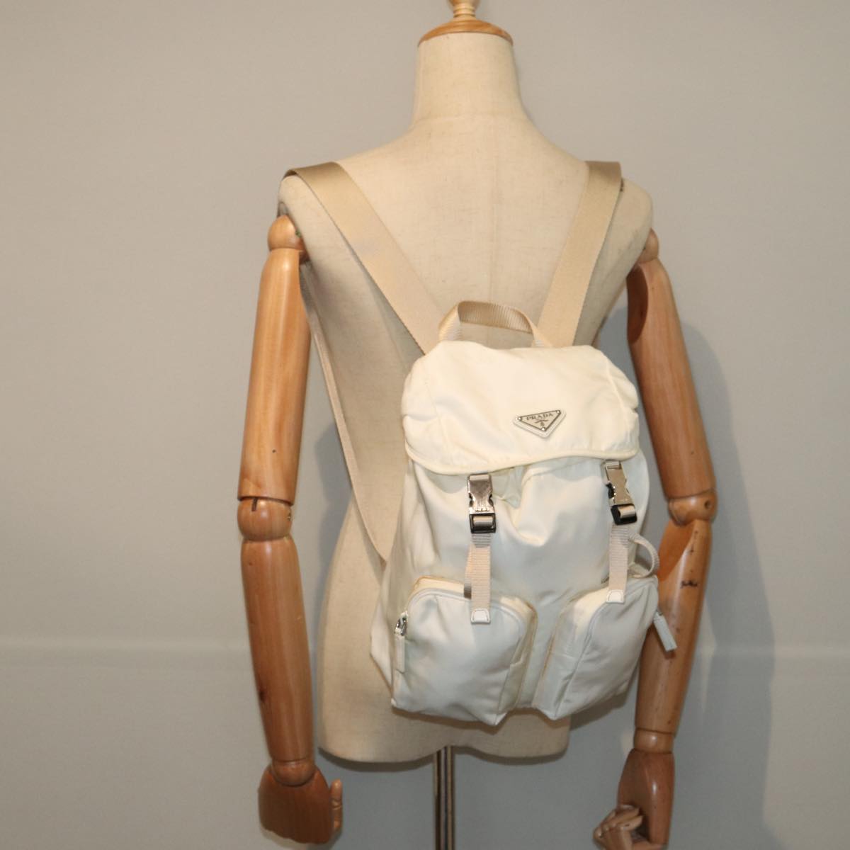 PRADA Backpack Nylon White Auth 83158