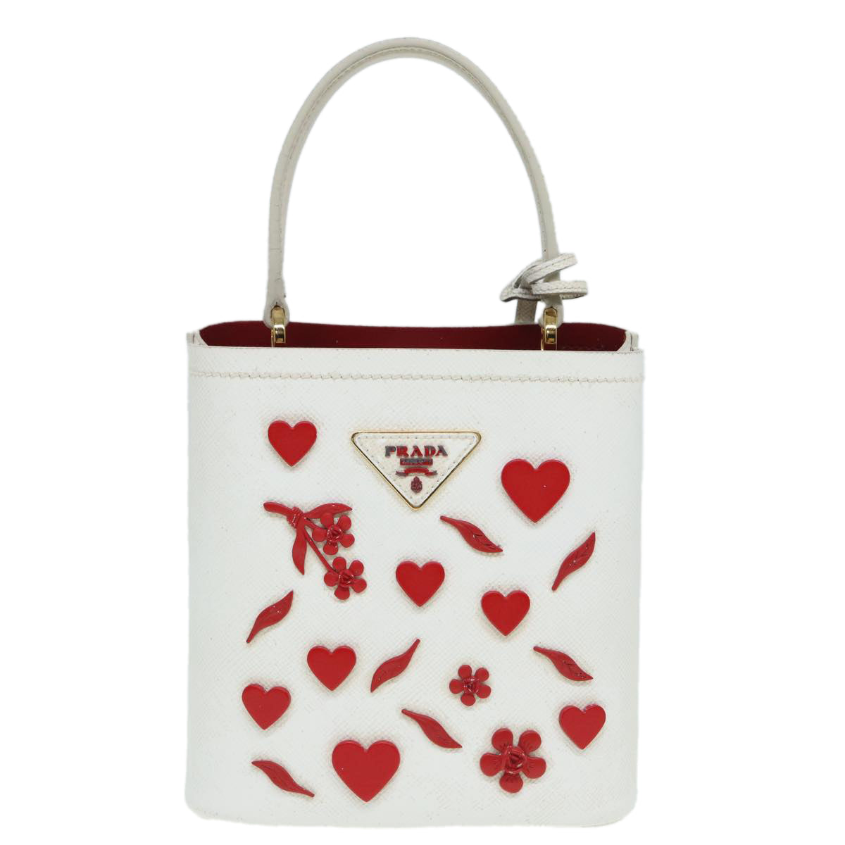 PRADA Hand Bag Safiano leather 2way White Auth 83161