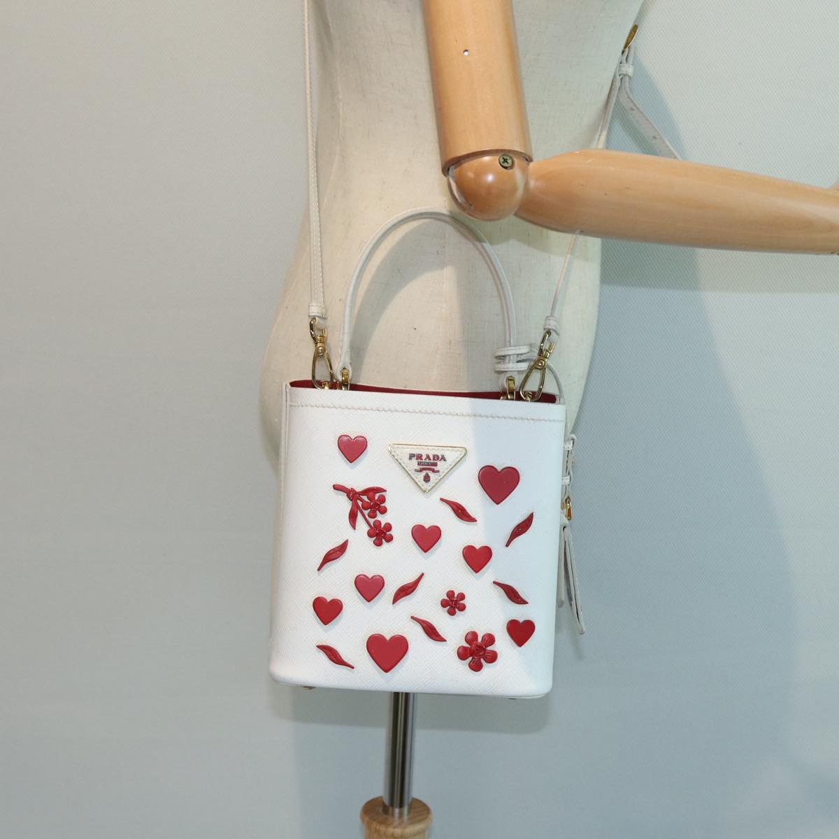 PRADA Hand Bag Safiano leather 2way White Auth 83161