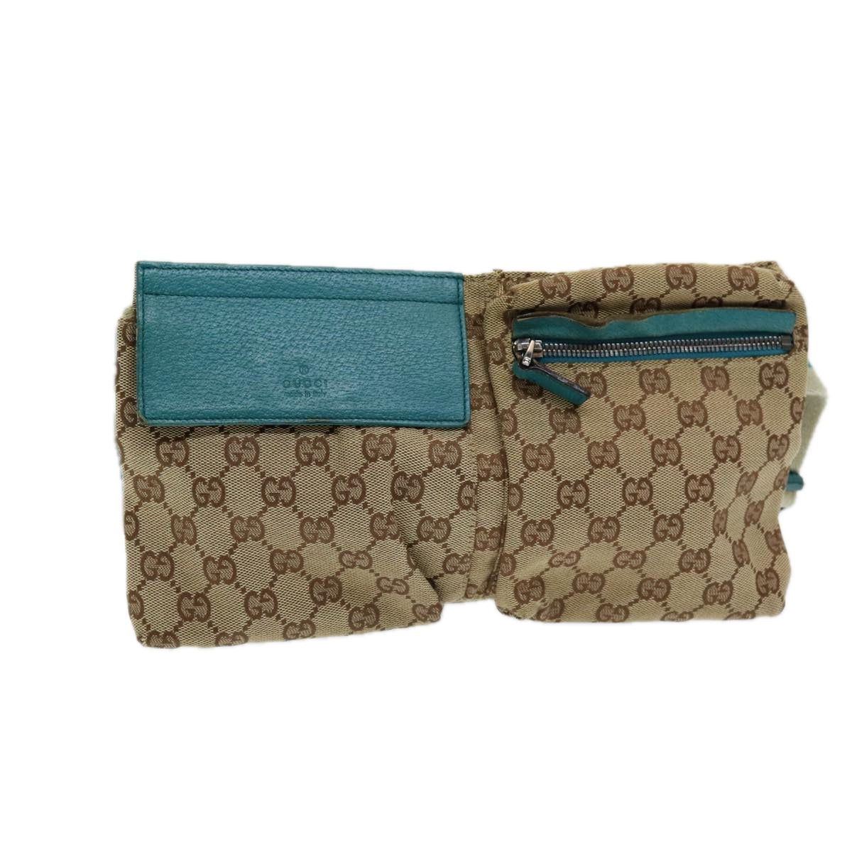 GUCCI GG Canvas Sherry Line Waist bag Beige Emerald Green 28566 0959 Auth 83220