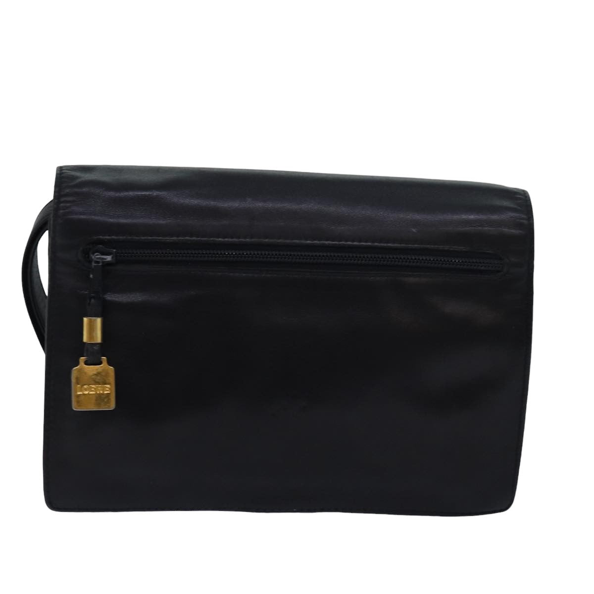 LOEWE Anagram Clutch Bag Leather Black Auth 83283