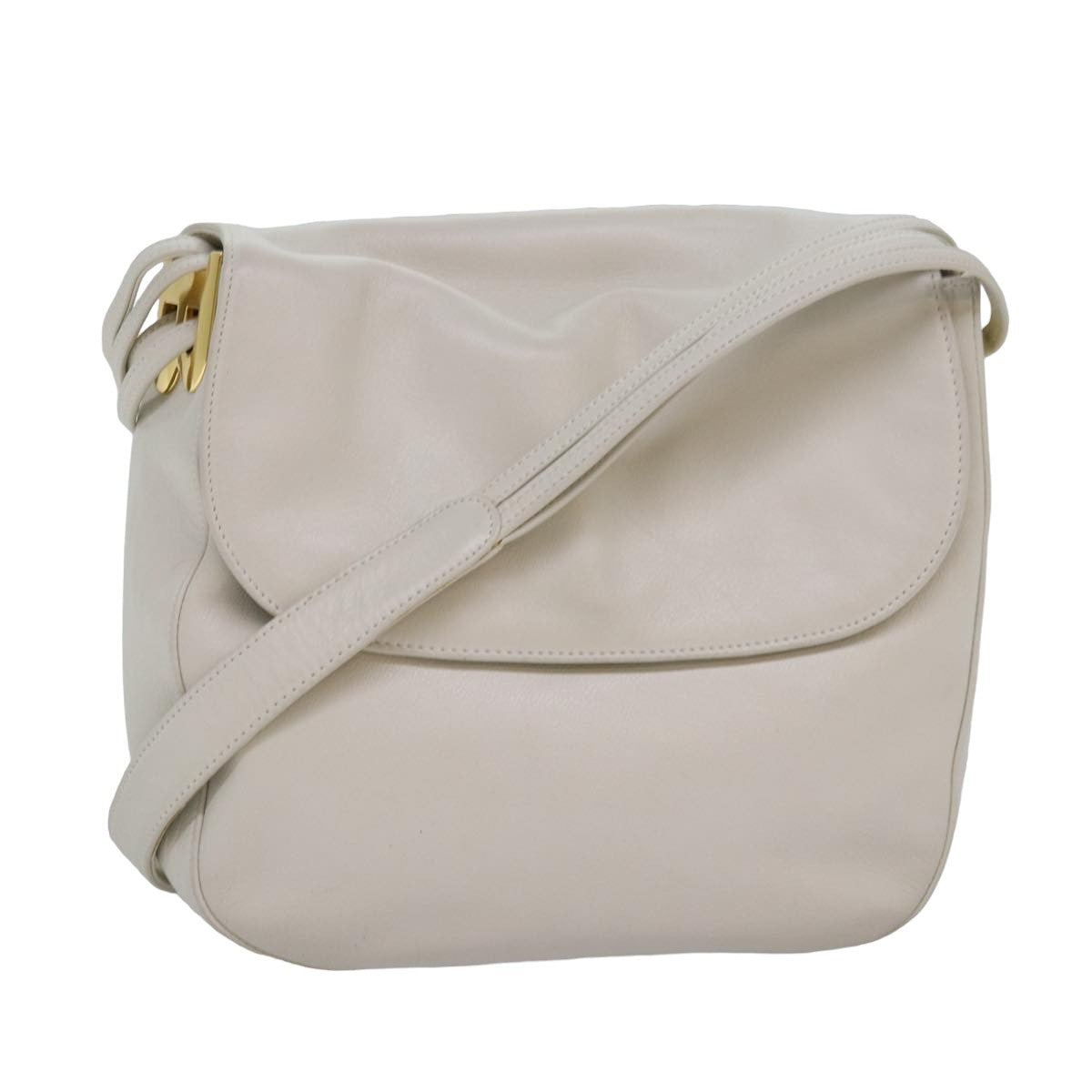 BALLY Shoulder Bag Leather White Auth 83312