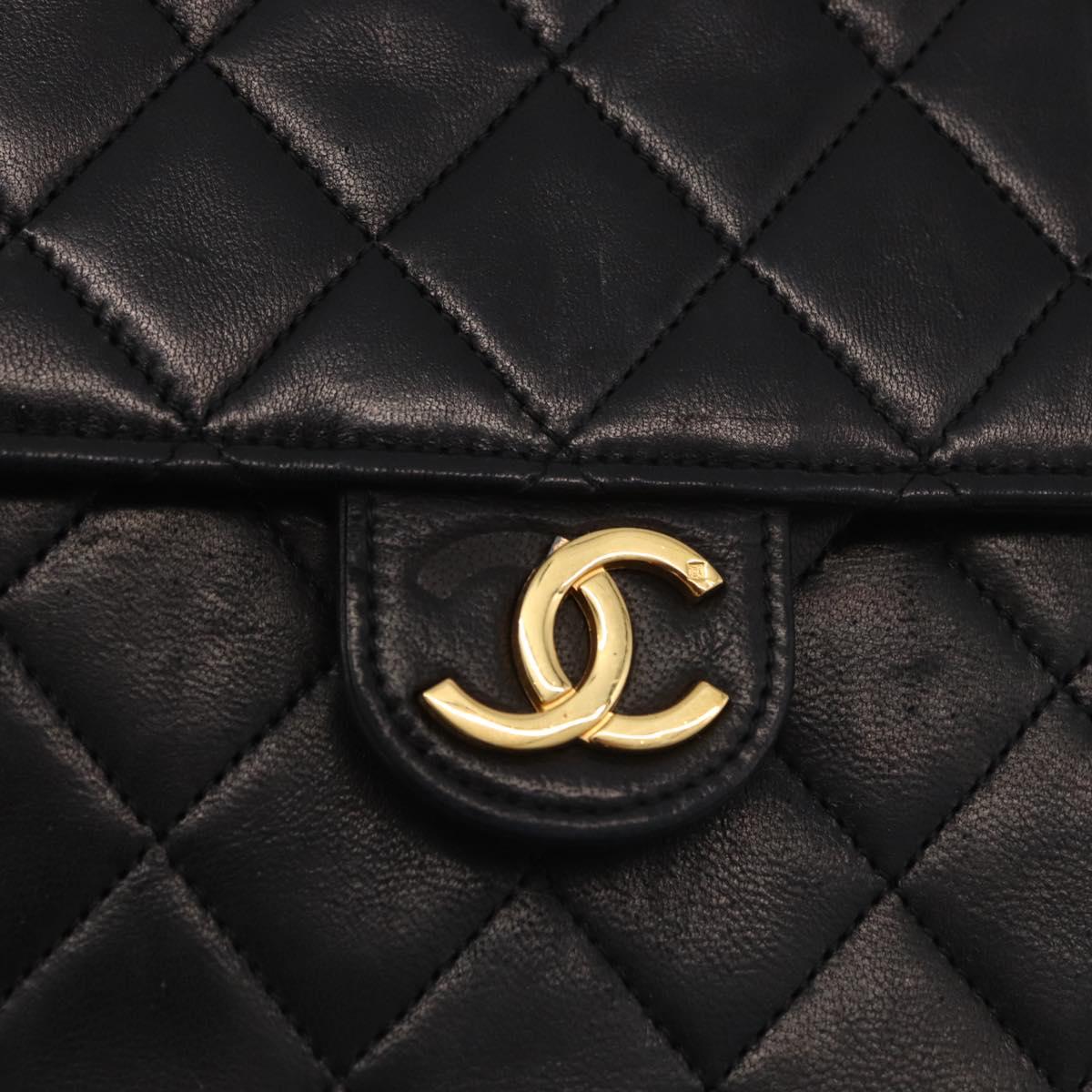 CHANEL Matelasse Chain Shoulder Bag Lamb Skin Black CC Auth 83342