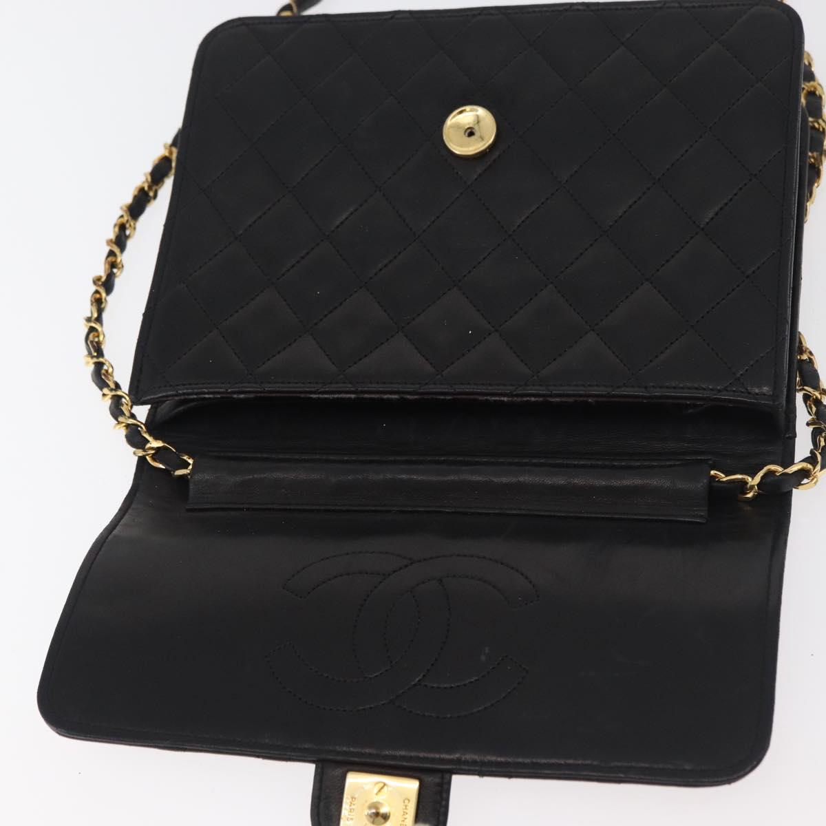 CHANEL Matelasse Chain Shoulder Bag Lamb Skin Black CC Auth 83342