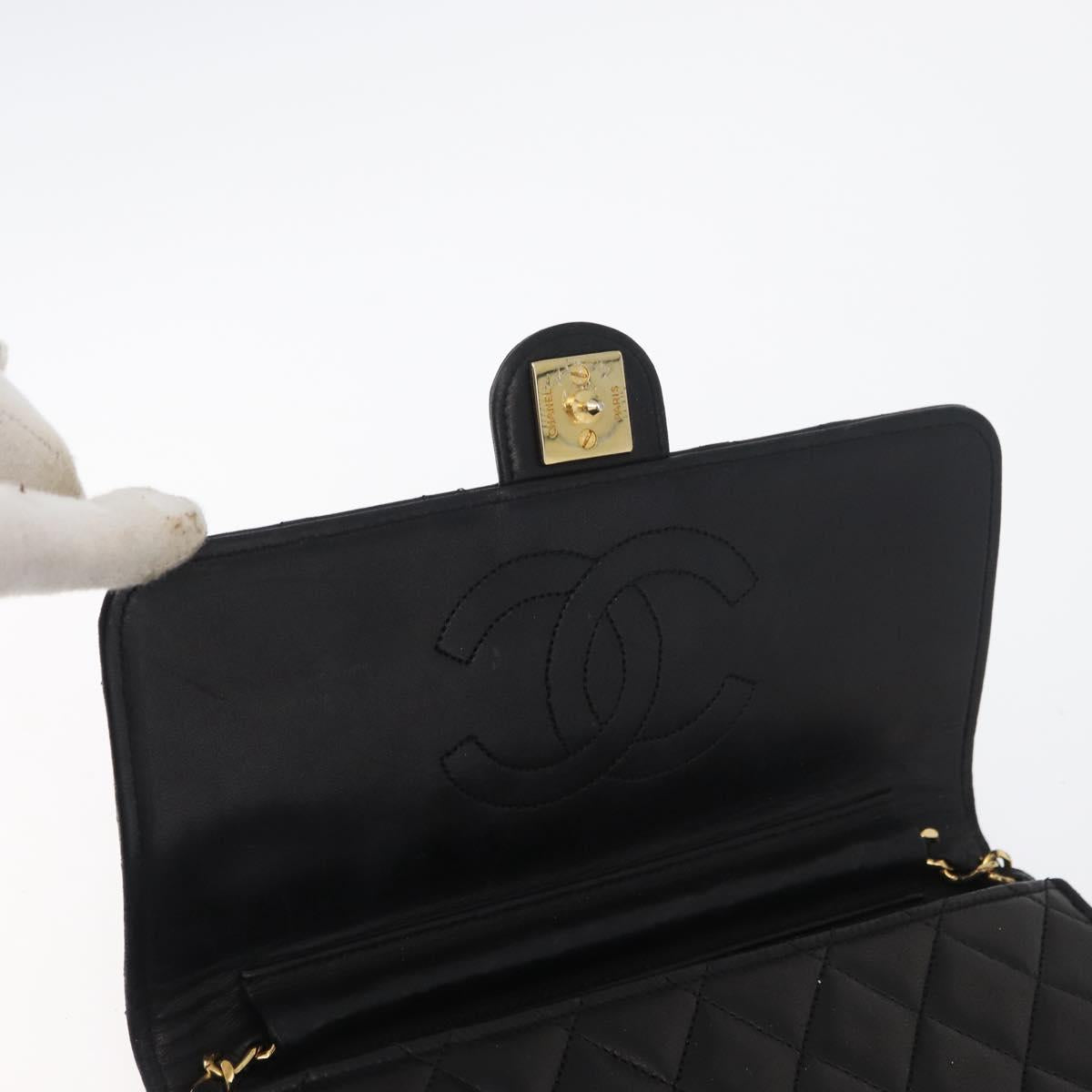 CHANEL Matelasse Chain Shoulder Bag Lamb Skin Black CC Auth 83342