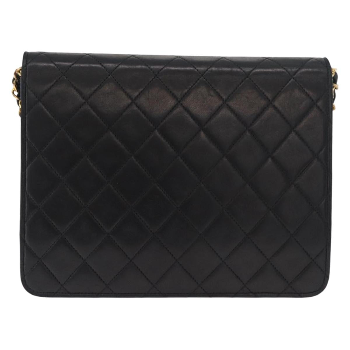 CHANEL Matelasse Chain Shoulder Bag Lamb Skin Black CC Auth 83342