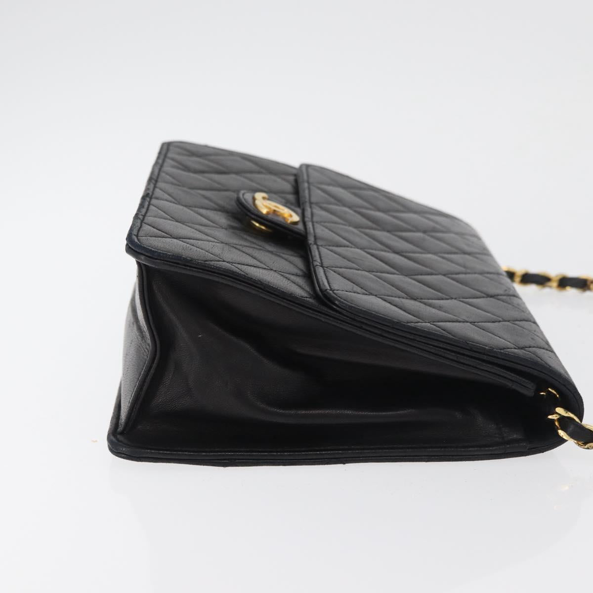 CHANEL Matelasse Chain Shoulder Bag Lamb Skin Black CC Auth 83342