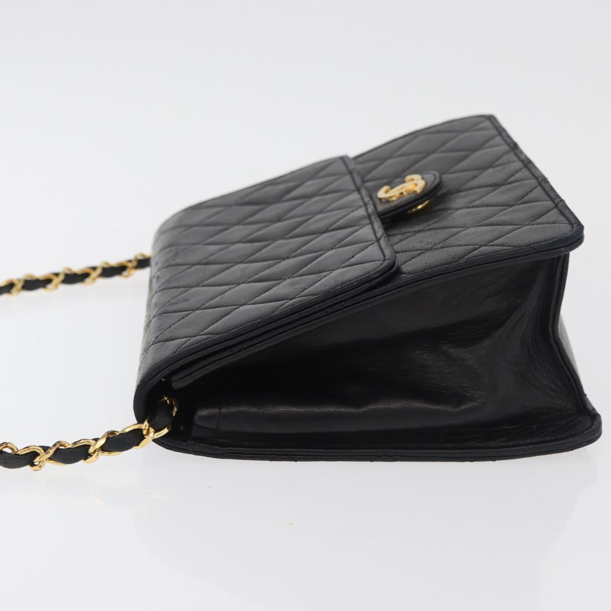 CHANEL Matelasse Chain Shoulder Bag Lamb Skin Black CC Auth 83342