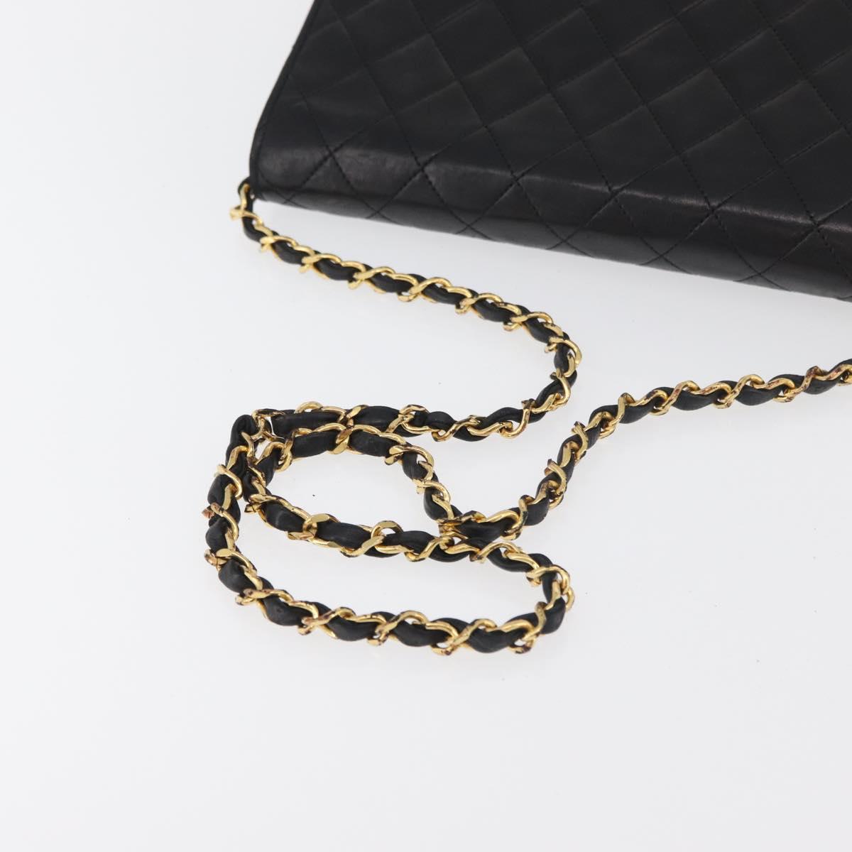 CHANEL Matelasse Chain Shoulder Bag Lamb Skin Black CC Auth 83342