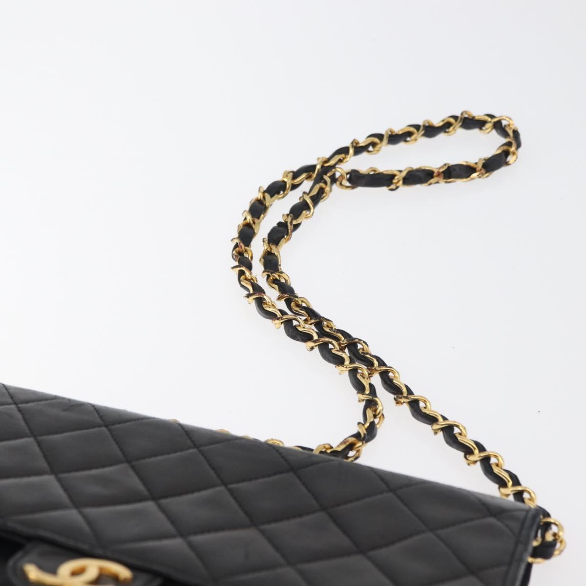 CHANEL Matelasse Chain Shoulder Bag Lamb Skin Black CC Auth 83342
