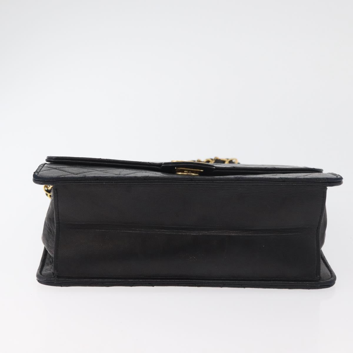 CHANEL Matelasse Chain Shoulder Bag Lamb Skin Black CC Auth 83342