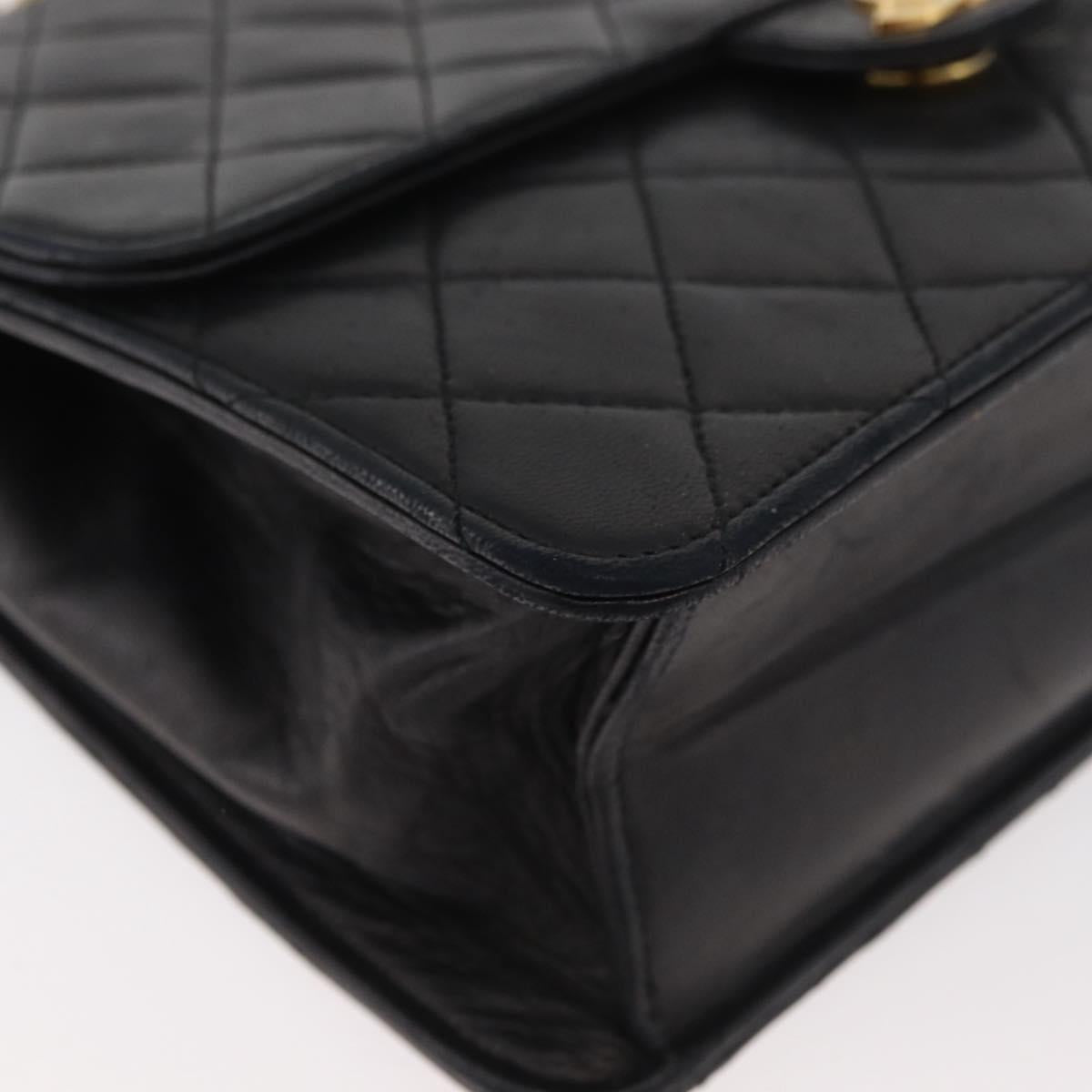 CHANEL Matelasse Chain Shoulder Bag Lamb Skin Black CC Auth 83342
