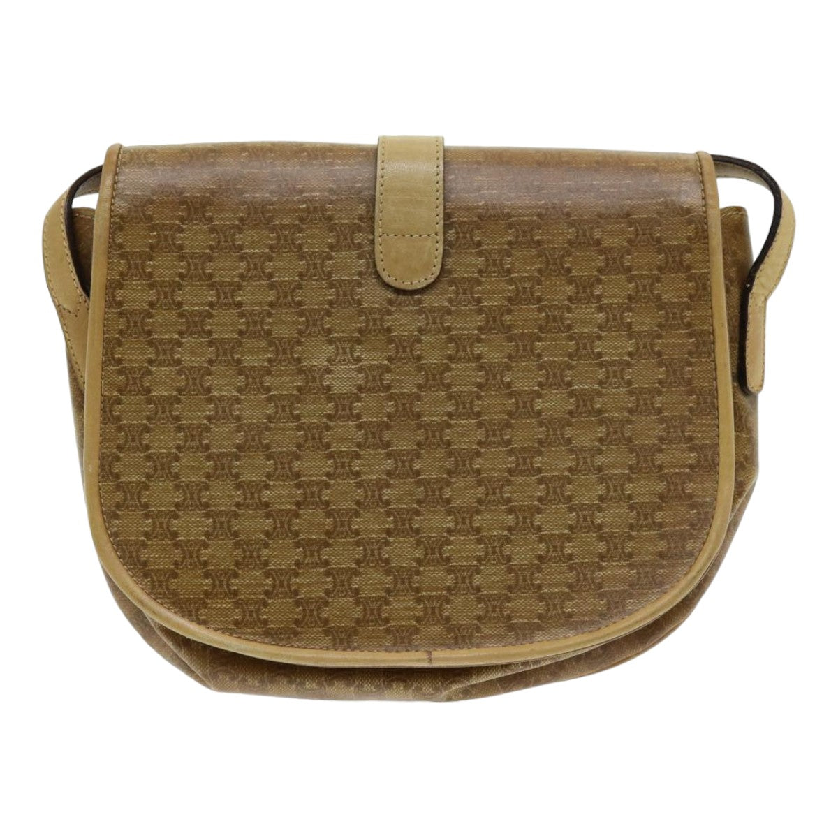 CELINE Macadam Canvas Shoulder Bag PVC Leather Beige Auth 83677