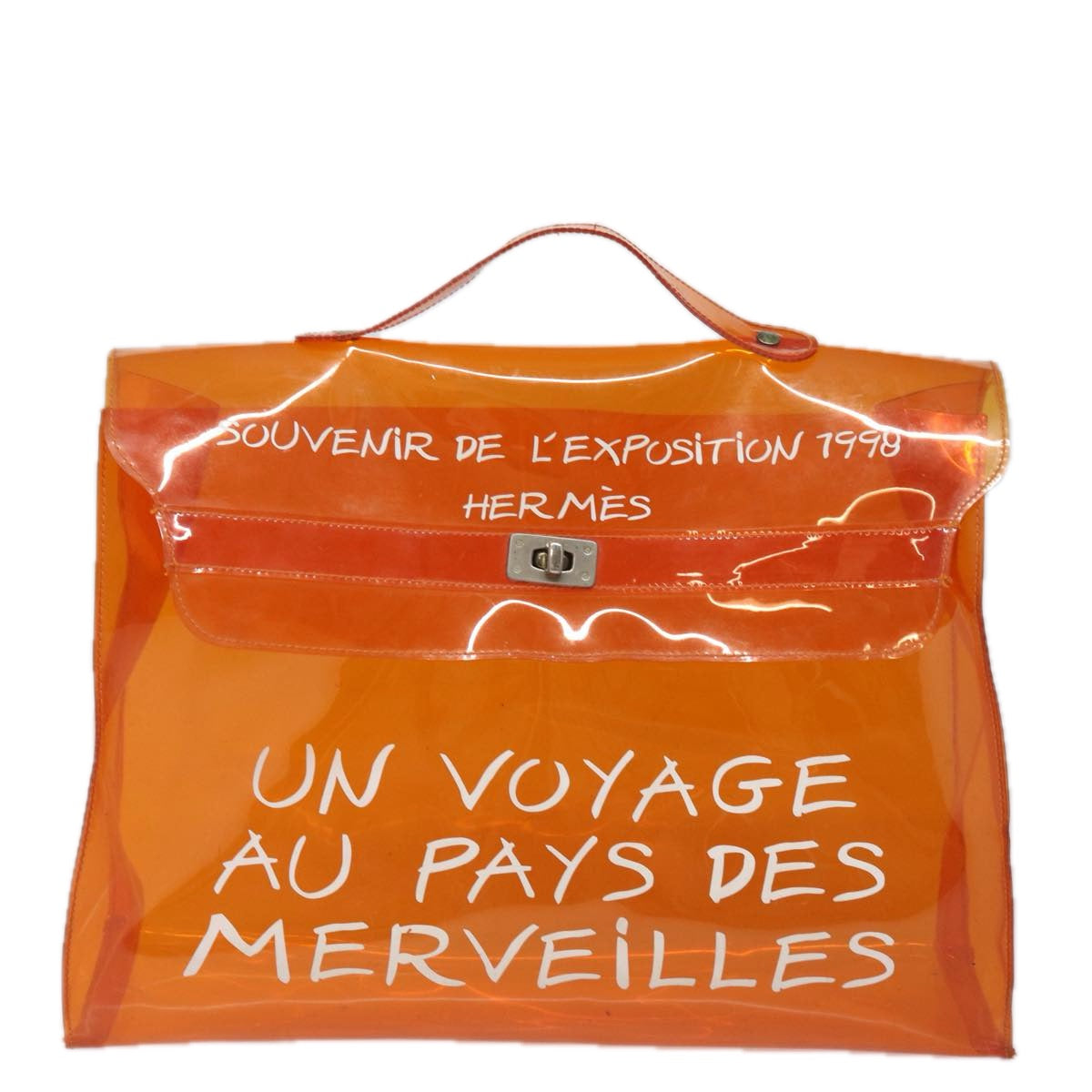 HERMES Vinyl Kelly Hand Bag Vinyl Orange Auth 83689