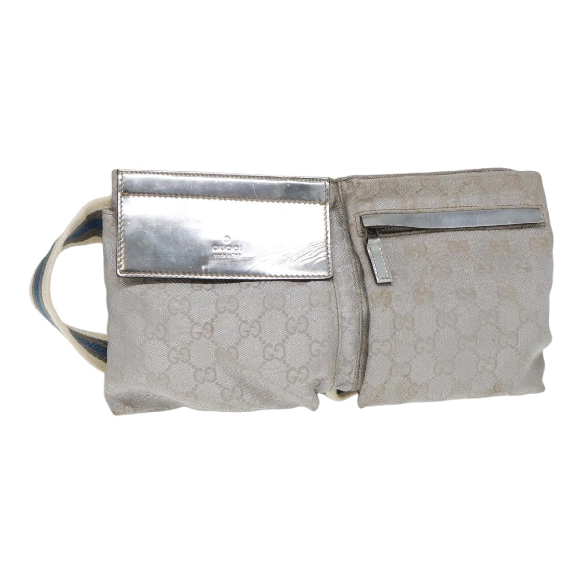 GUCCI GG Canvas Waist bag Silver 28566 Auth 83709