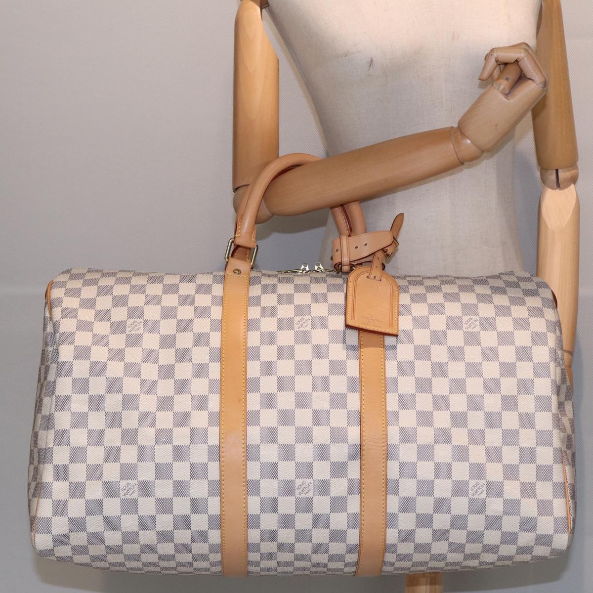 LOUIS VUITTON Damier Azur Keepall 50 Boston Bag N41430 LV Auth 83727A