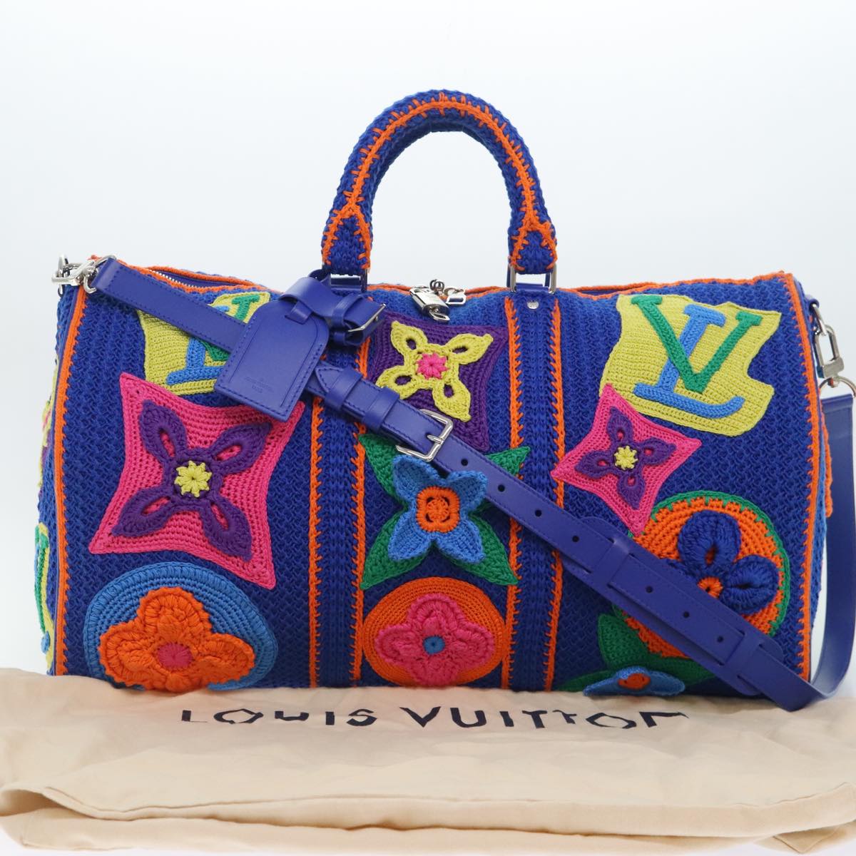 LOUIS VUITTON Monogram Flower Keepall Bandouliere 50 Bag Blue M21895 Auth 83744SM