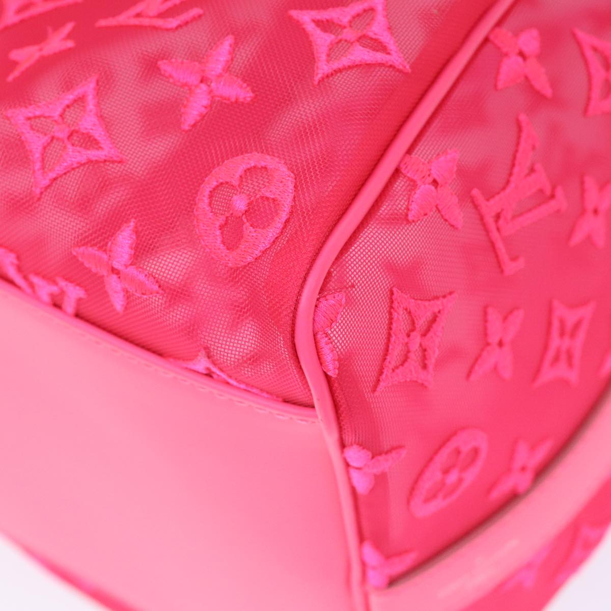 LOUIS VUITTON Monogram Mesh Keepall Bandouliere 50 Bag Pink M45048 Auth 83745SM