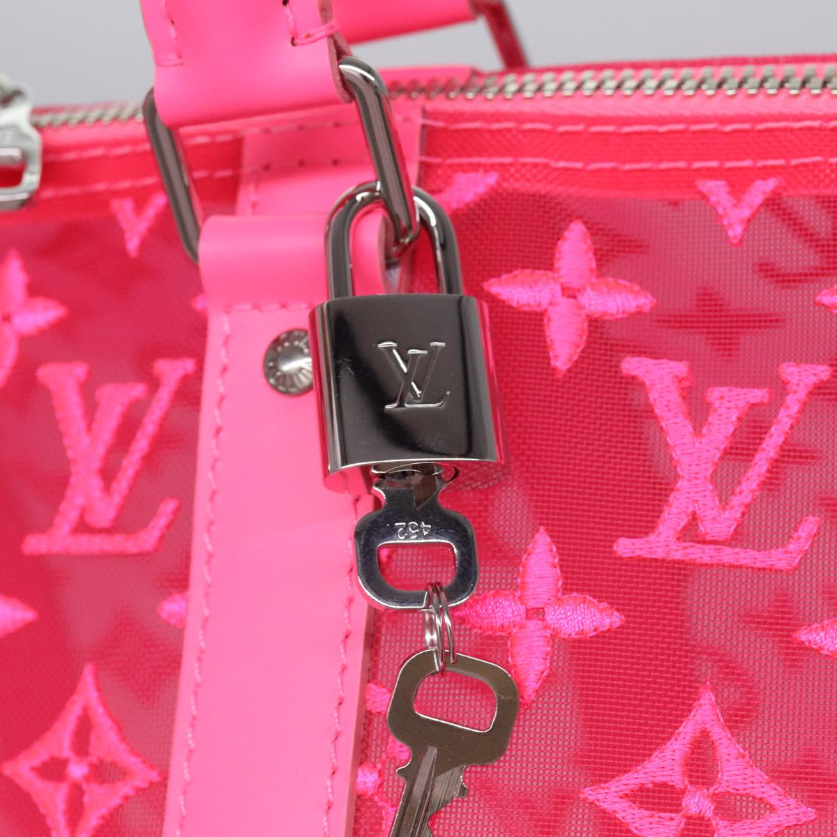 LOUIS VUITTON Monogram Mesh Keepall Bandouliere 50 Bag Pink M45048 Auth 83745SM