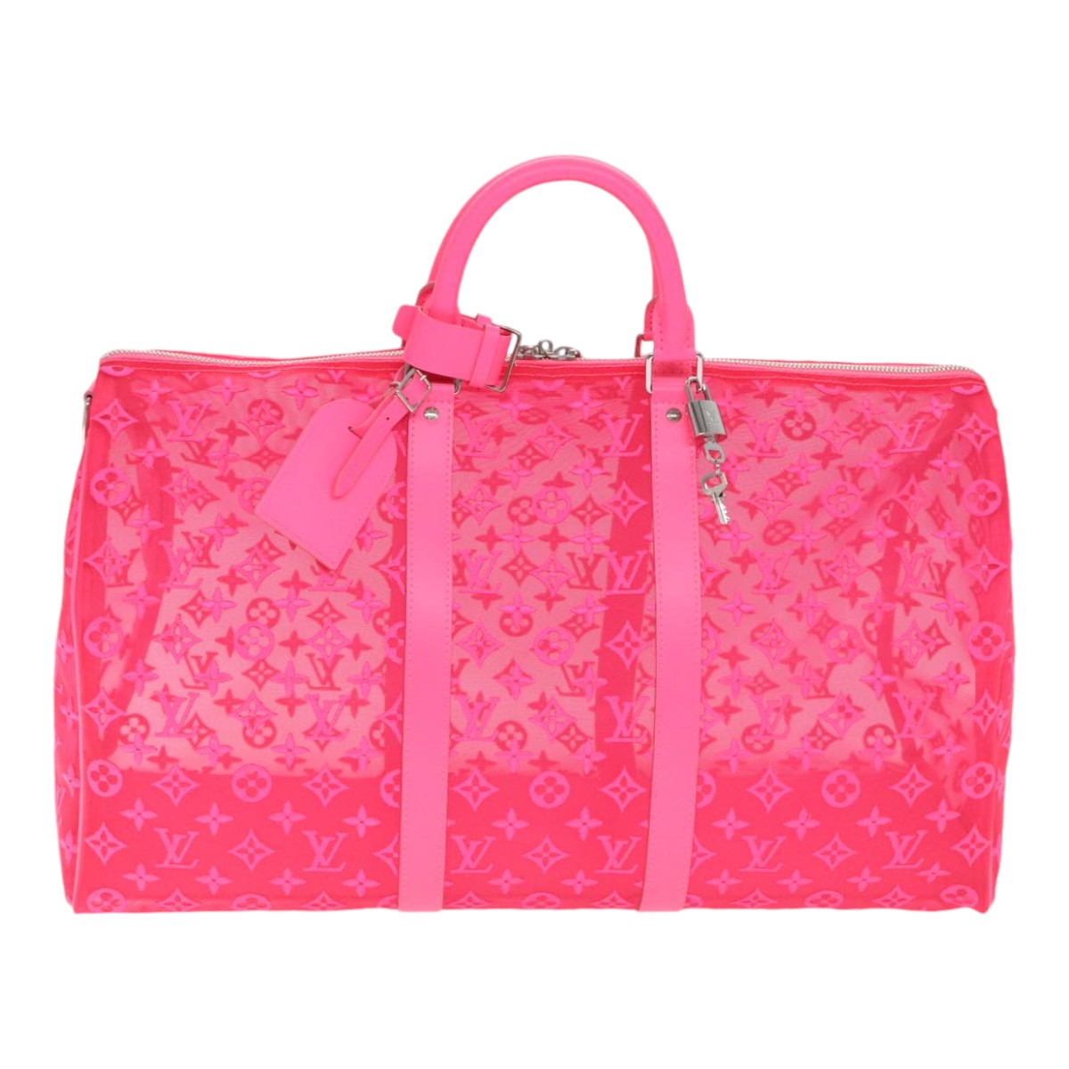 LOUIS VUITTON Monogram Mesh Keepall Bandouliere 50 Bag Pink M45048 Auth 83745SM