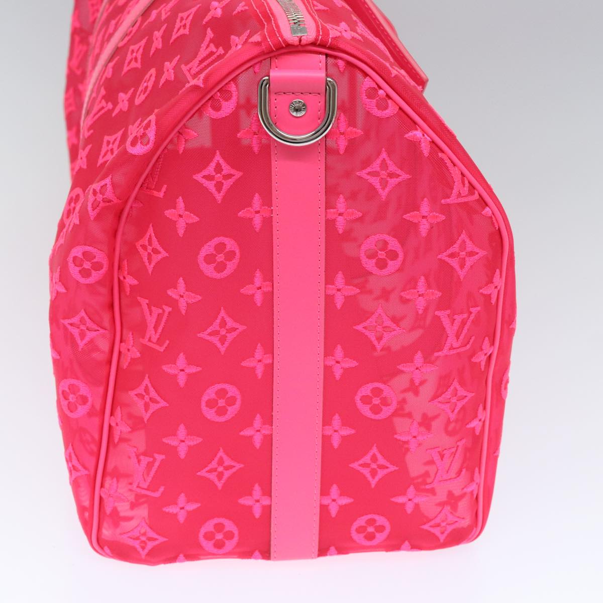 LOUIS VUITTON Monogram Mesh Keepall Bandouliere 50 Bag Pink M45048 Auth 83745SM