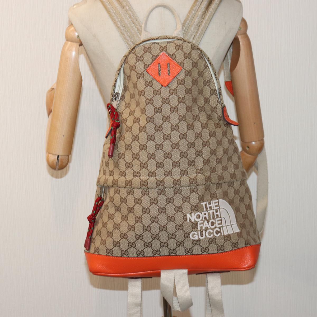 GUCCI THE NORTH FACE GG Backpack Beige Orange 650288 GY5TN 8893 Auth 83811