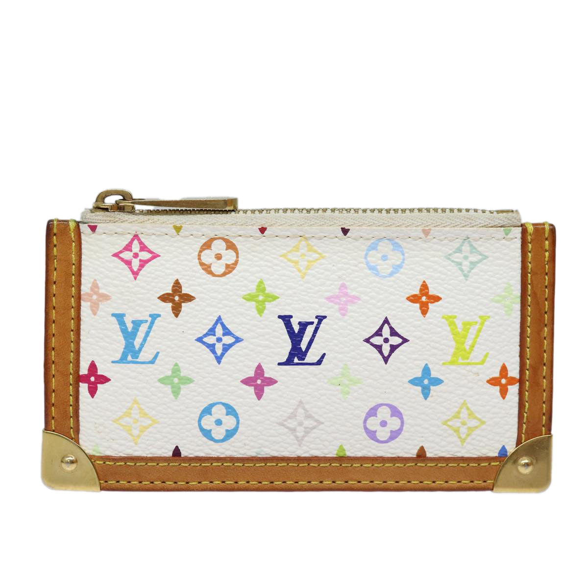 LOUIS VUITTON Monogram Multicolor Pochette Cles Purse White M92655 Auth 83861