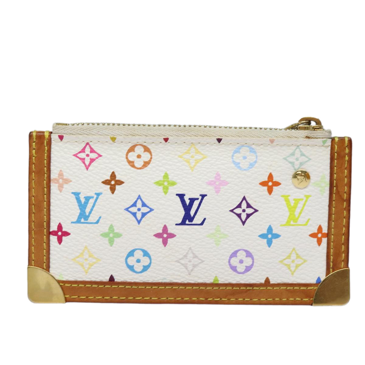 LOUIS VUITTON Monogram Multicolor Pochette Cles Purse White M92655 Auth 83861