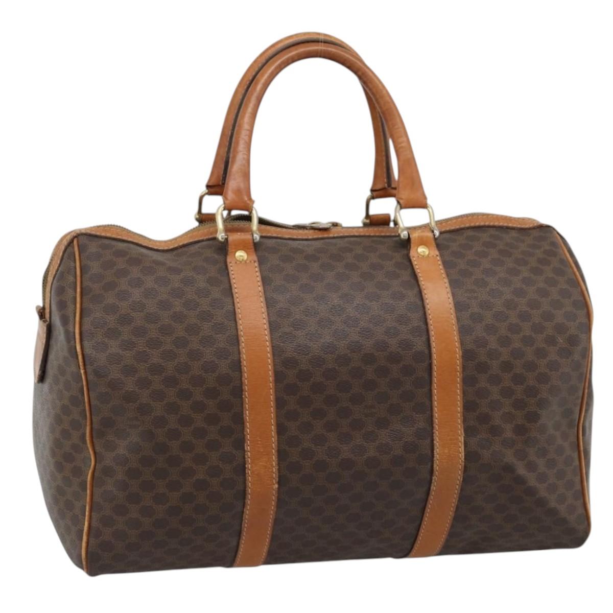 CELINE Macadam Canvas Boston Bag PVC Leather Brown Auth 83945