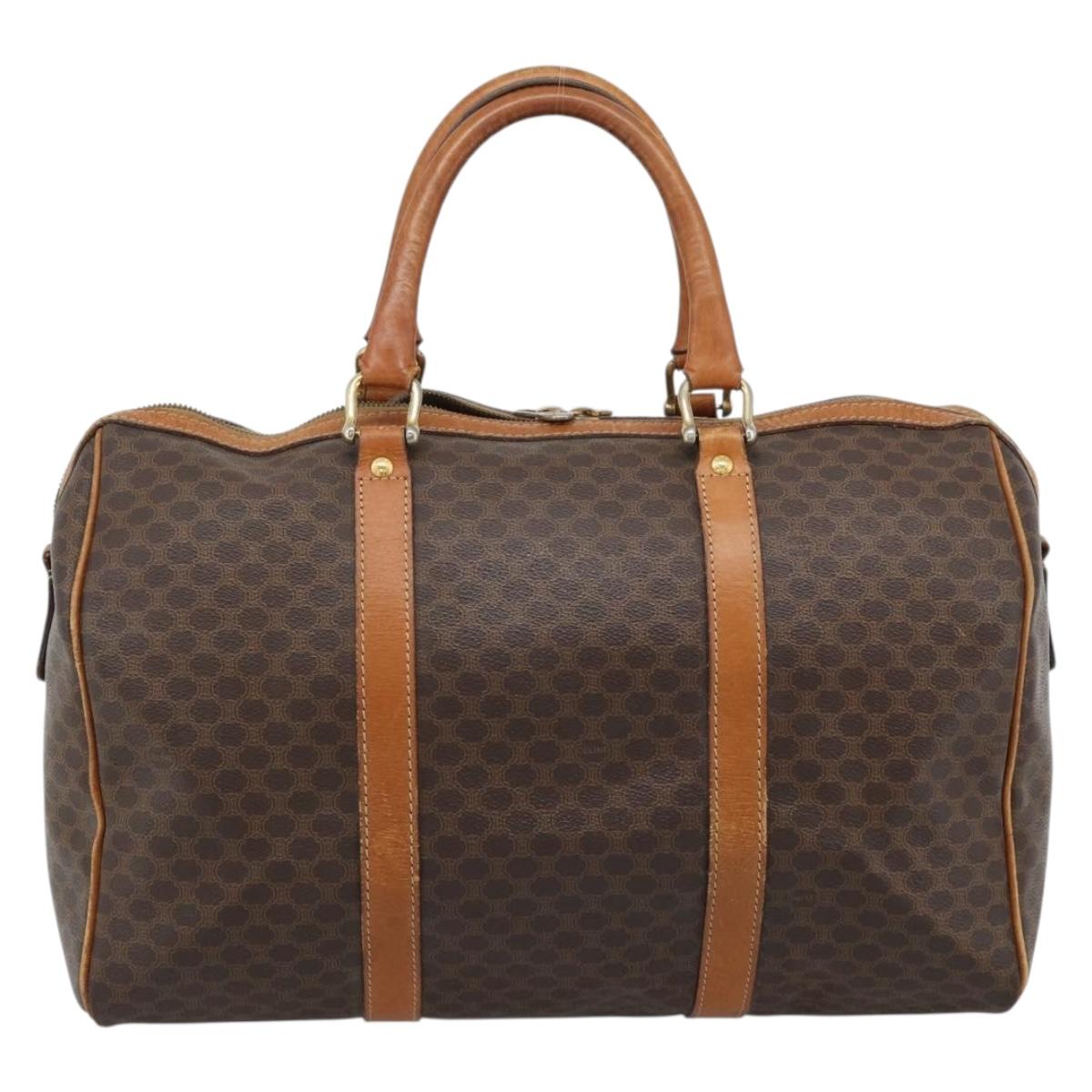 CELINE Macadam Canvas Boston Bag PVC Leather Brown Auth 83945