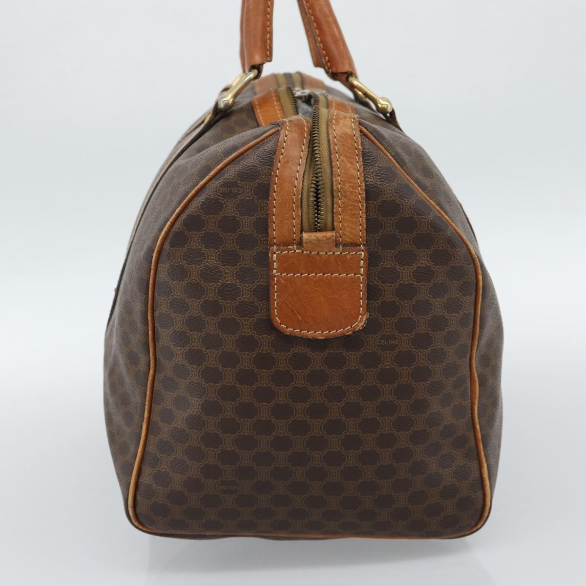 CELINE Macadam Canvas Boston Bag PVC Leather Brown Auth 83945