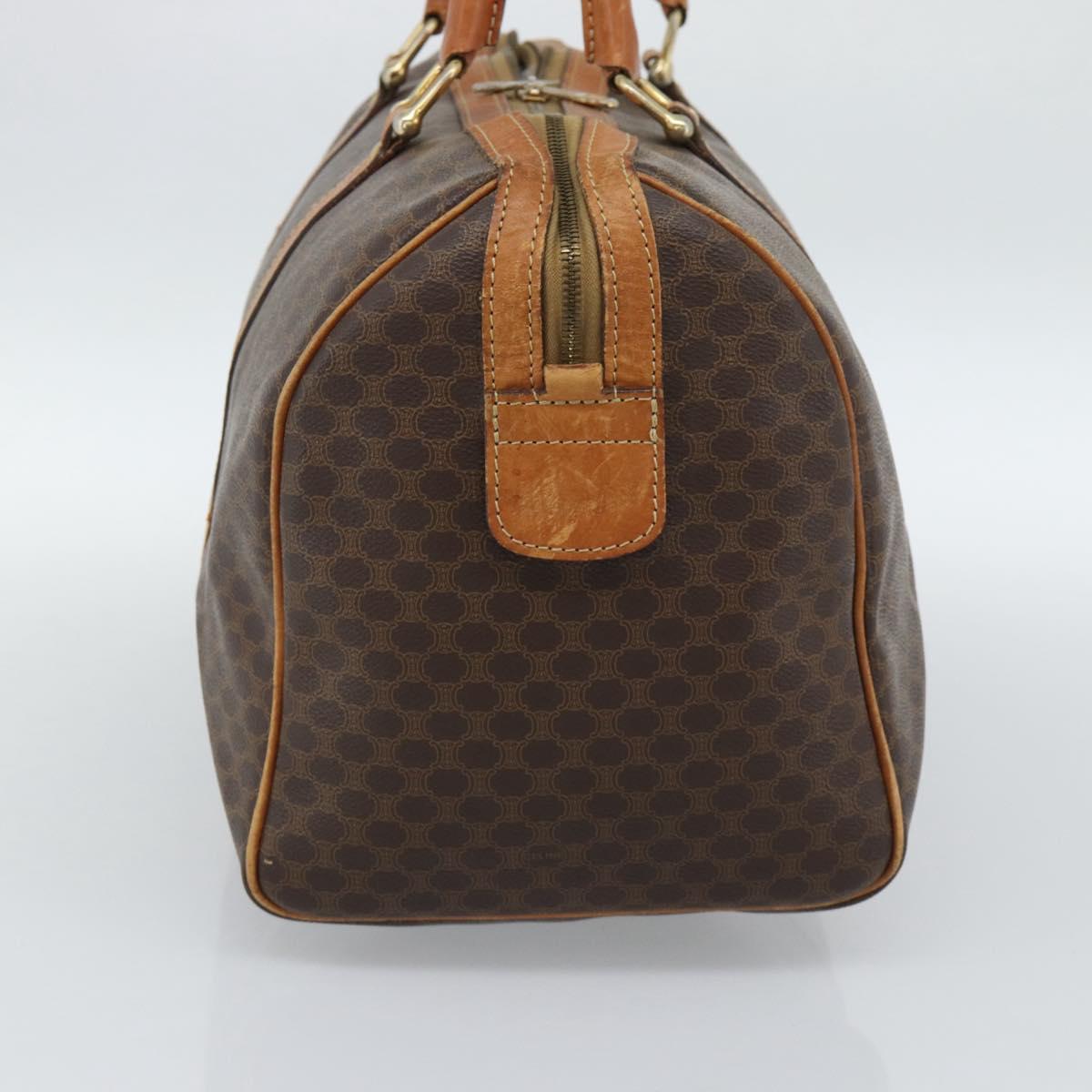 CELINE Macadam Canvas Boston Bag PVC Leather Brown Auth 83945