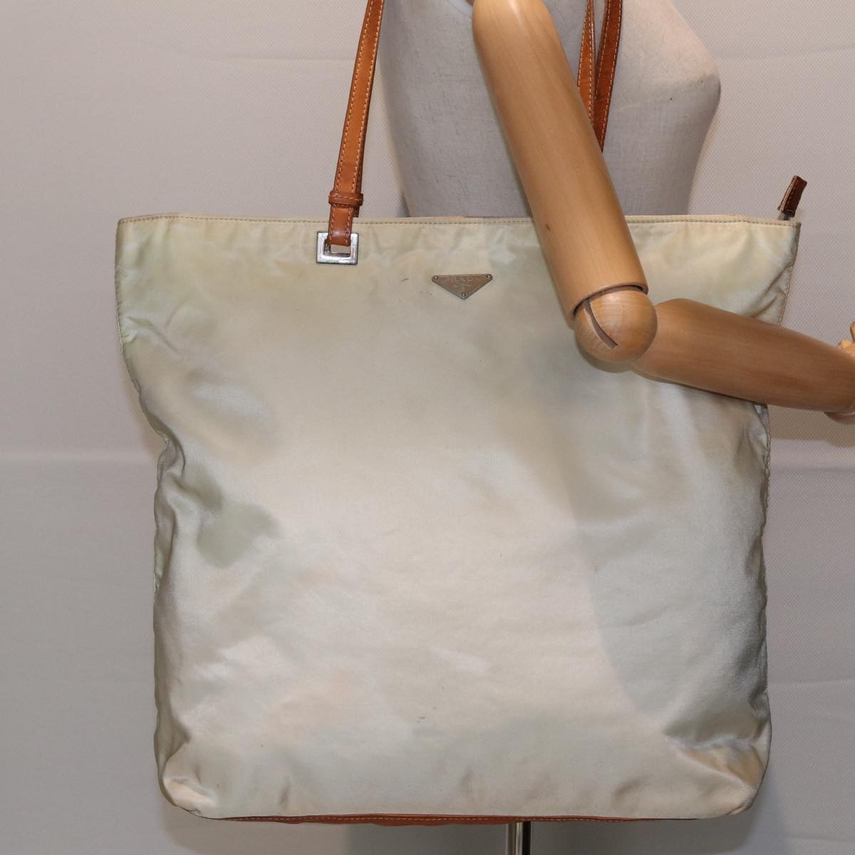 PRADA Tote Bag Nylon White Auth 83952