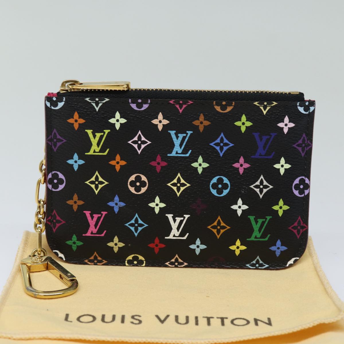 LOUIS VUITTON Multicolor Pochette ClesNM Coin Purse Black M60279 LV Auth 84090