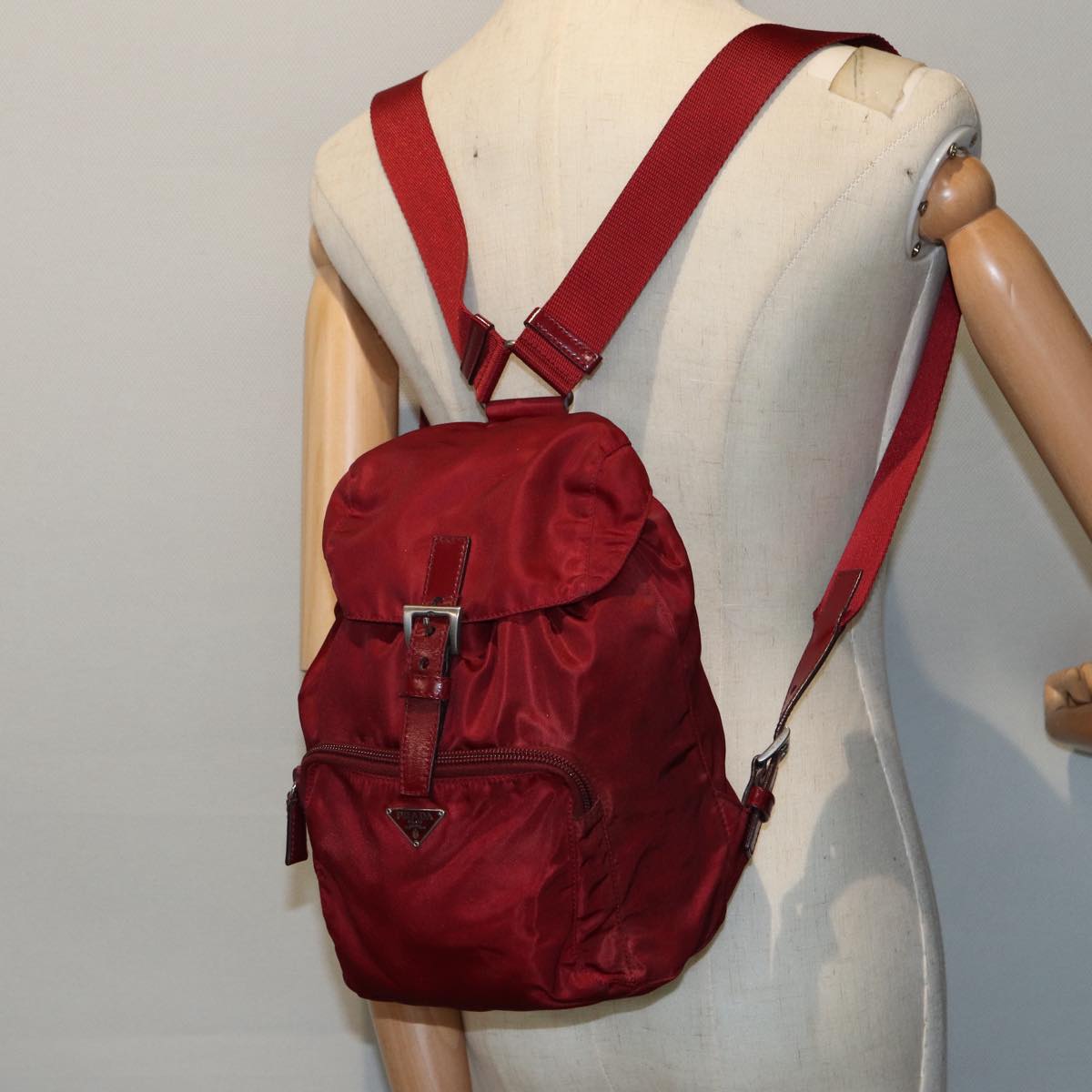 PRADA Backpack Nylon Red Silver Auth 84094