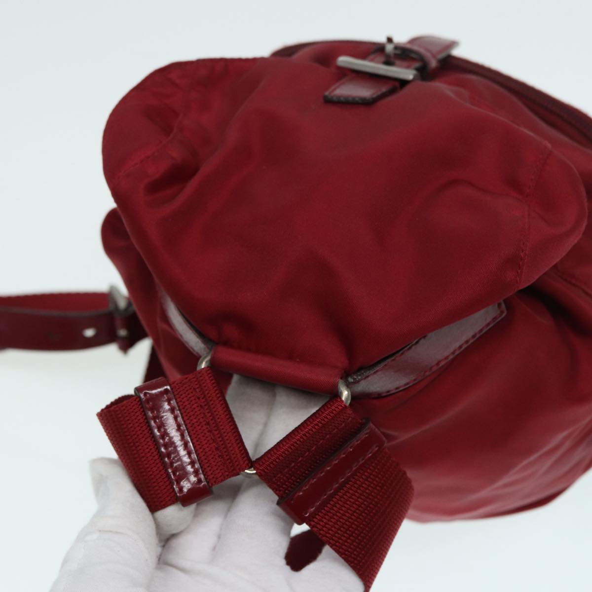 PRADA Backpack Nylon Red Silver Auth 84094