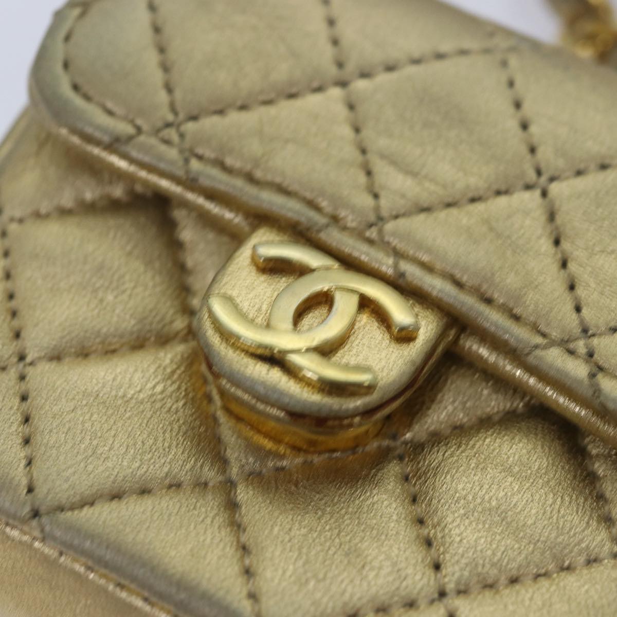 CHANEL Mini Matelasse Chain Shoulder Bag Lamb Skin Gold Tone CC Auth 84205V