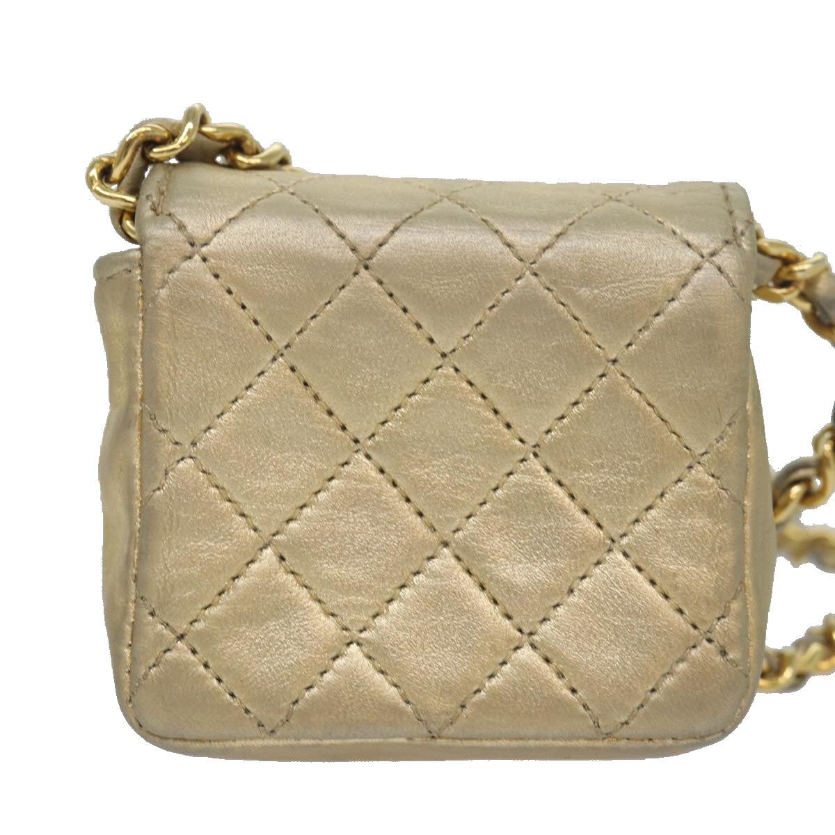 CHANEL Mini Matelasse Chain Shoulder Bag Lamb Skin Gold Tone CC Auth 84205A