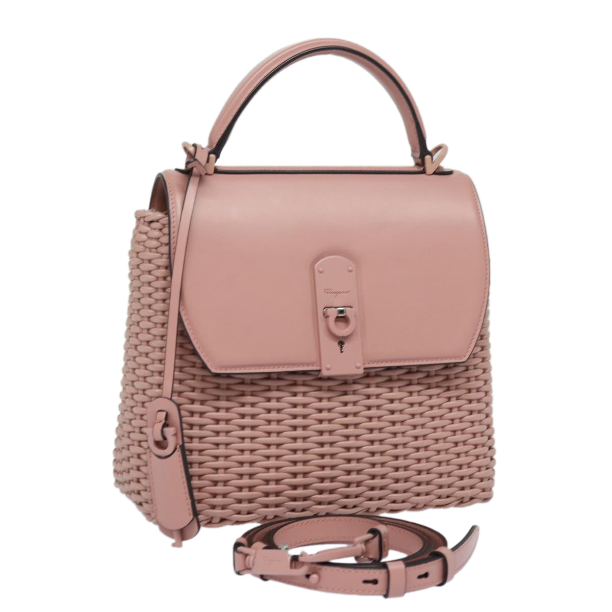Salvatore Ferragamo Gancini Shoulder Bag Leather Pink Auth 84233AV