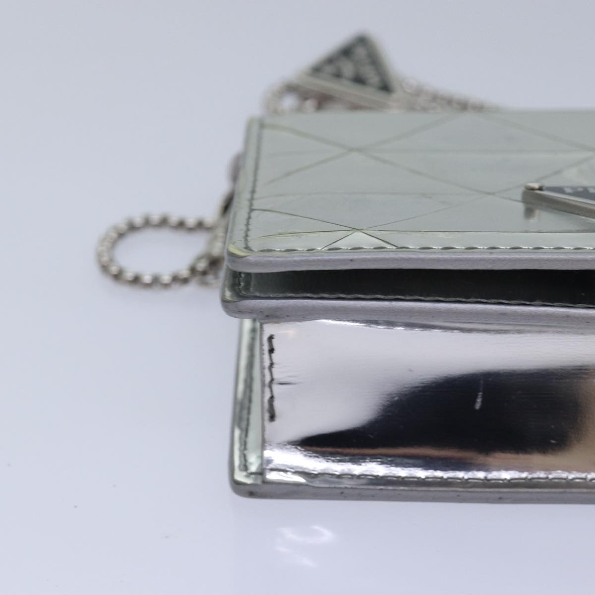 PRADA Shoulder Pouch Triangle Panel Silver Auth 84299