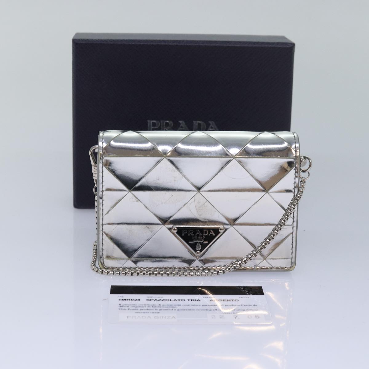 PRADA Shoulder Pouch Triangle Panel Silver Auth 84299