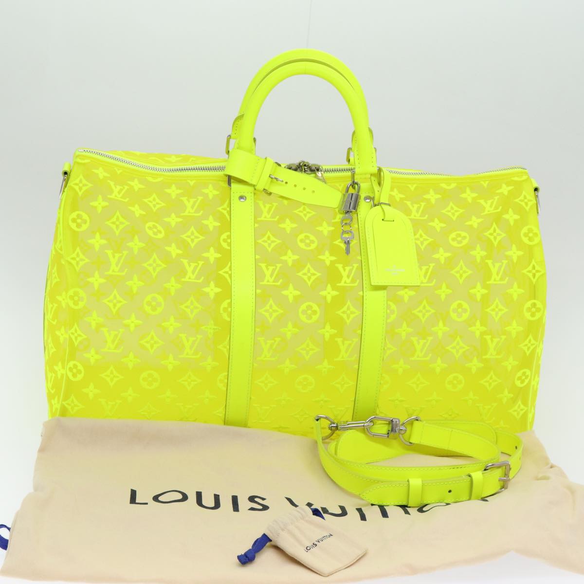 LOUIS VUITTON Monogram Mesh Keepall Bandouliere 50 Bag Yellow M55380 Auth 84353SM