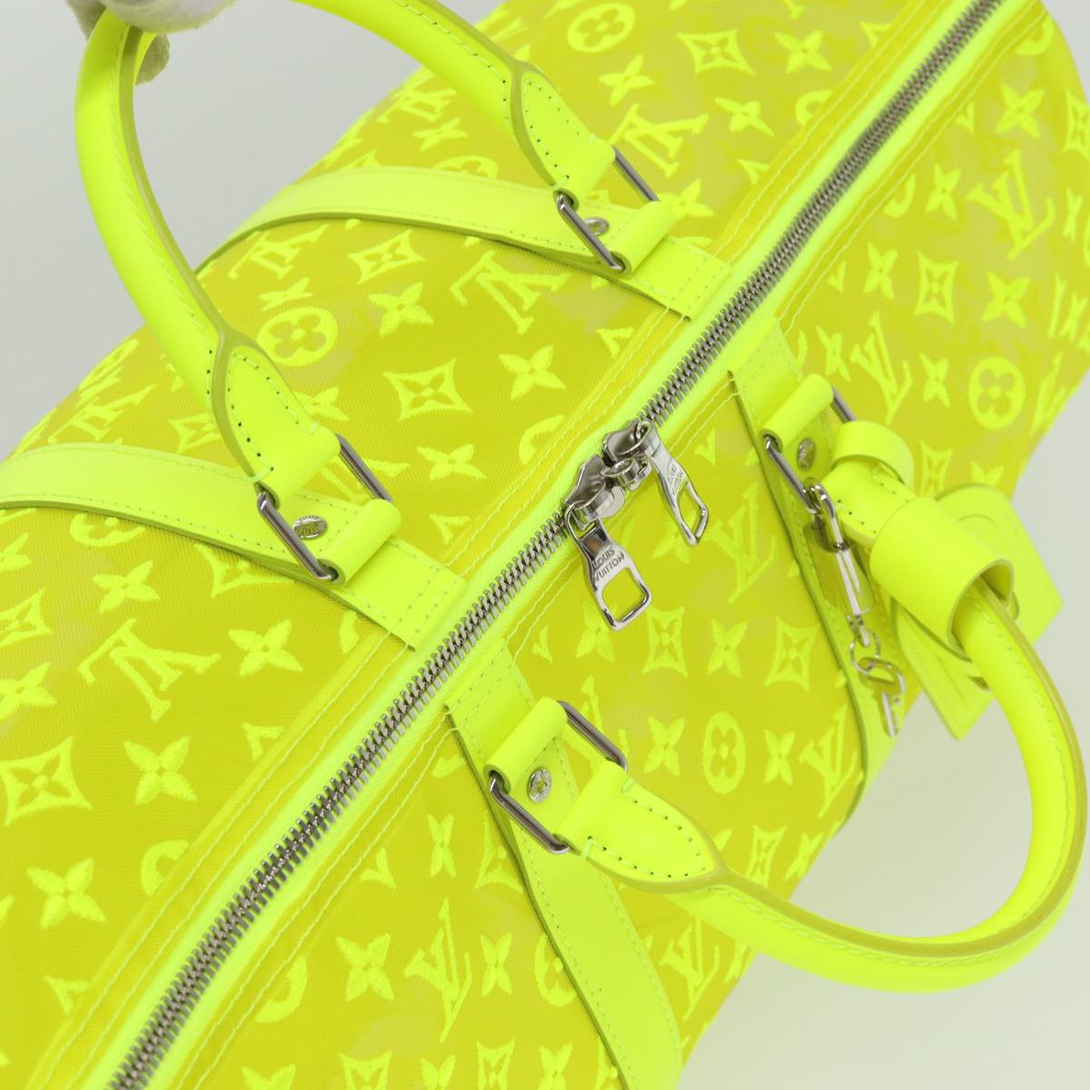 LOUIS VUITTON Monogram Mesh Keepall Bandouliere 50 Bag Yellow M55380 Auth 84353SM