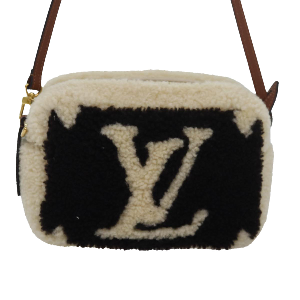 LOUIS VUITTON Monogram Teddy Beach Pouch Beige Black M68599 LV Auth 84395SA