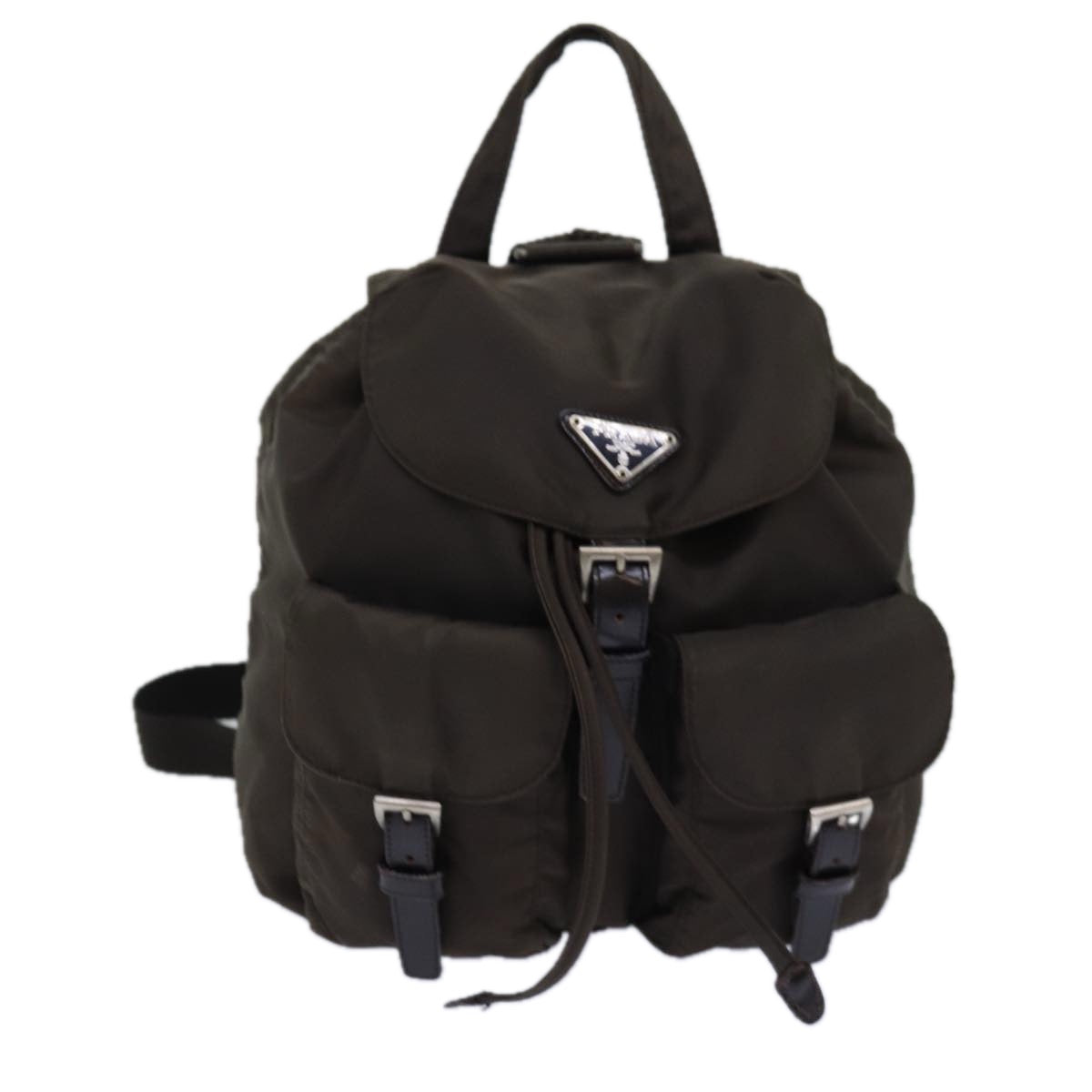 PRADA Backpack Nylon Brown Silver Auth 84546