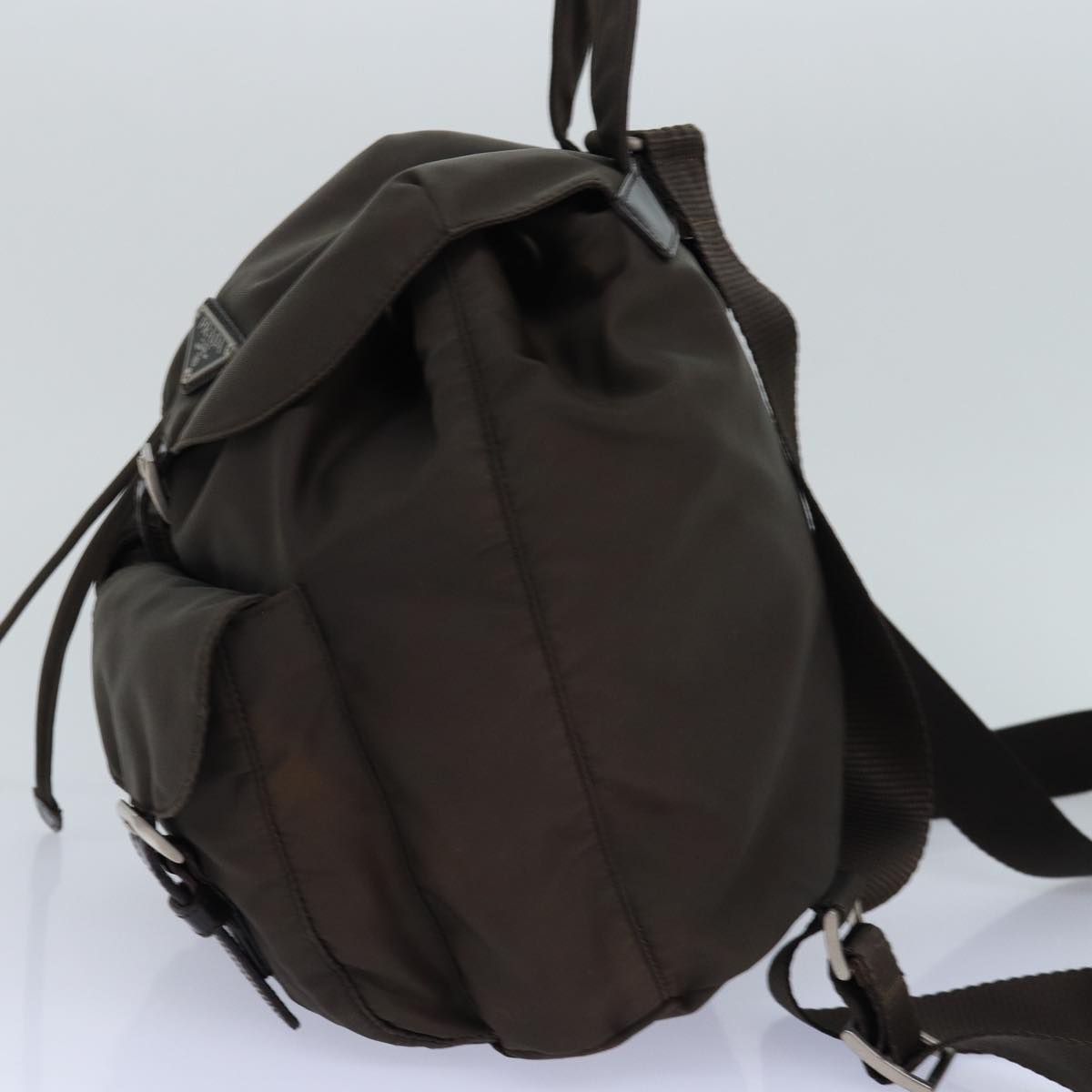 PRADA Backpack Nylon Brown Silver Auth 84546