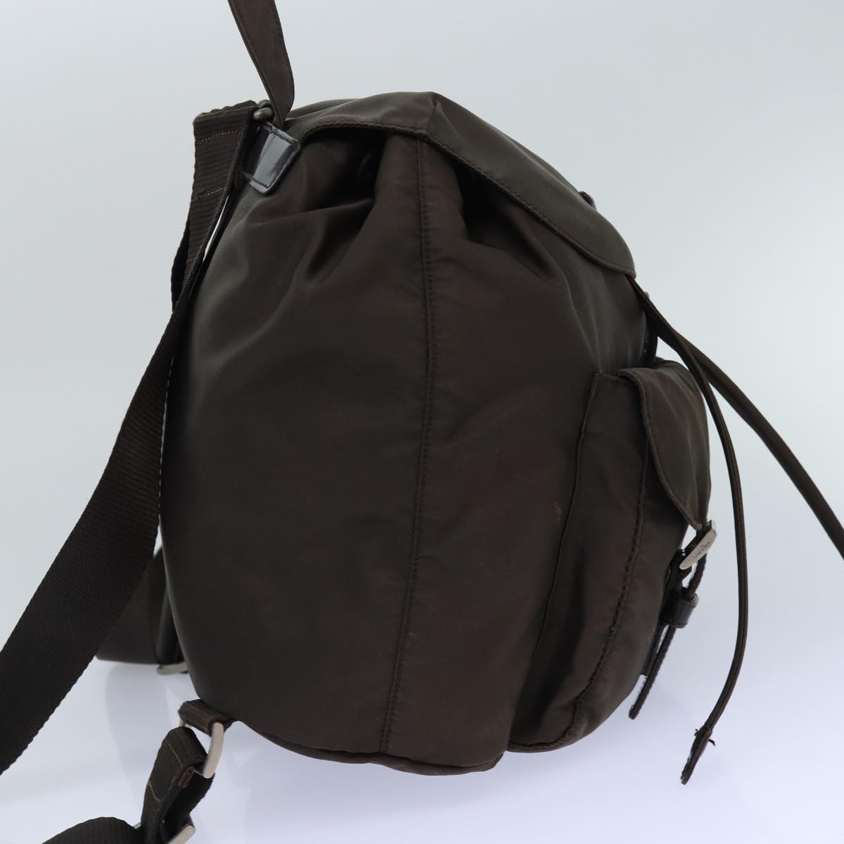 PRADA Backpack Nylon Brown Silver Auth 84546