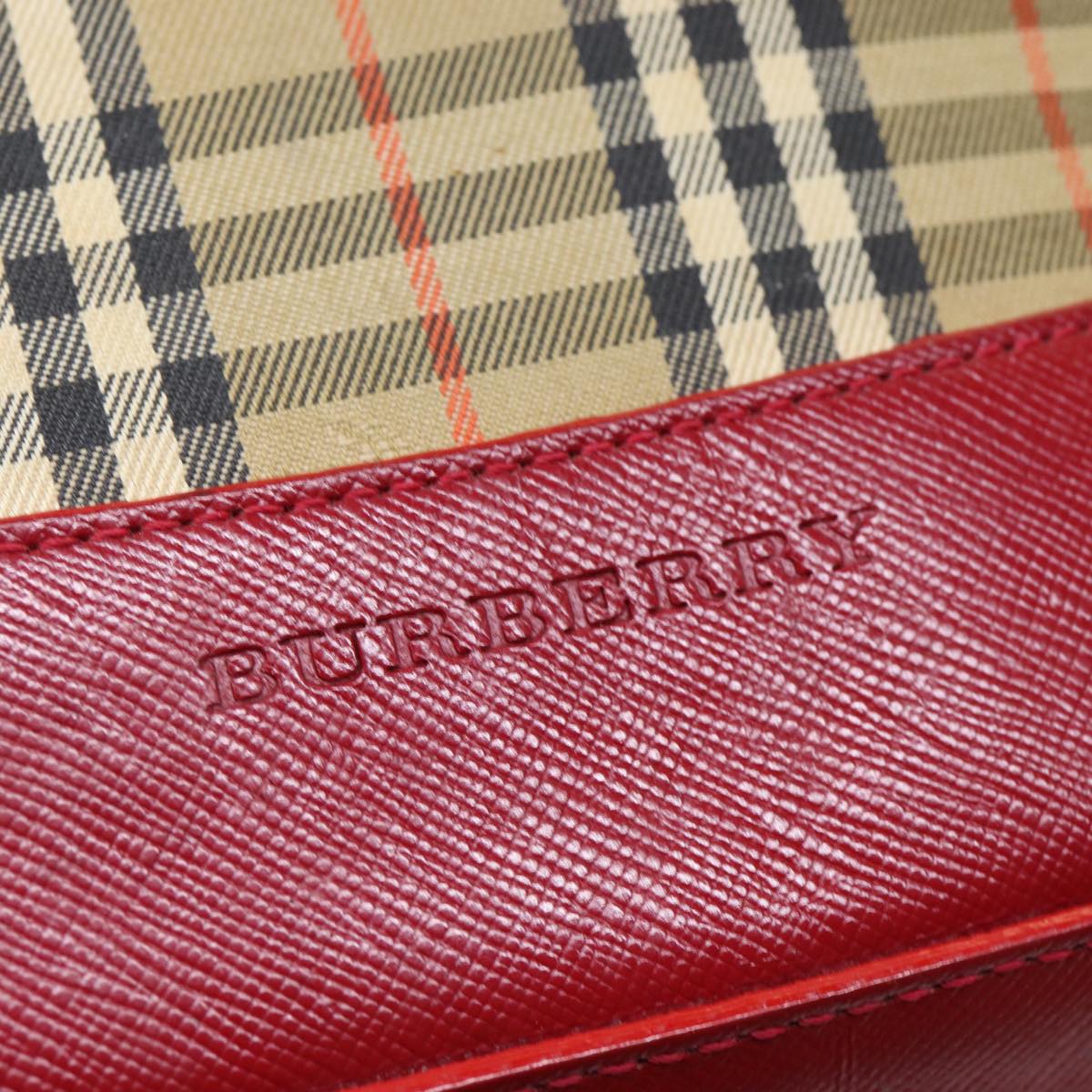 BURBERRY Nova Check Backpack Canvas Leather Beige Red gold Auth 84556